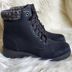 London Rag Black Nolan Lace Up Padded Collar Boots SZ 8